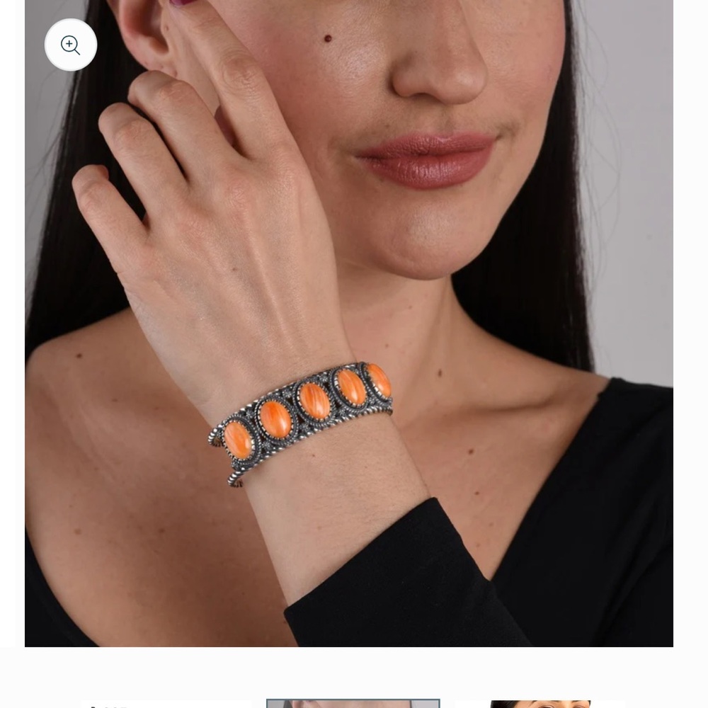 American west Sterling Silver Orange Spiny Oyster 5-Stone Cuff Bracelet